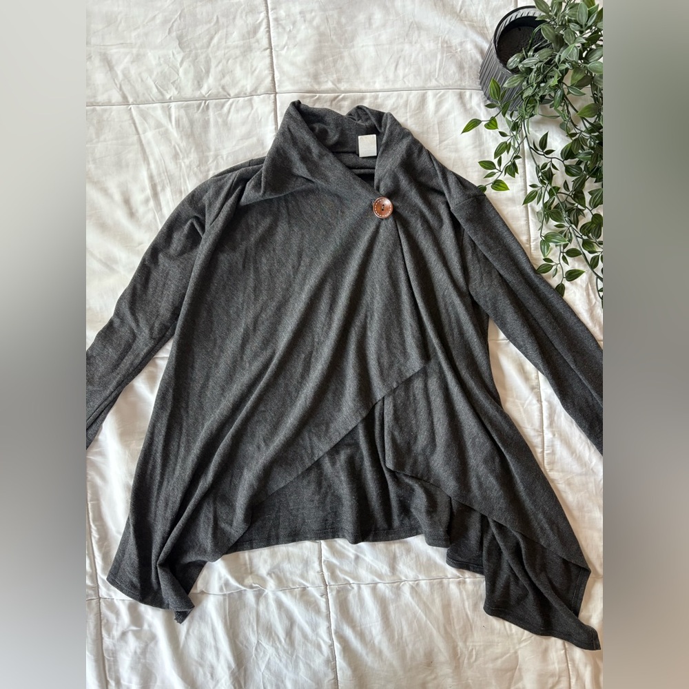 Bobeau One-Button Asymmetrical Cardigan